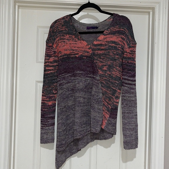 Prana Vignette Sweater Asymmetrical V-Neck in shades of purple gray pink Size XS - Picture 2 of 7